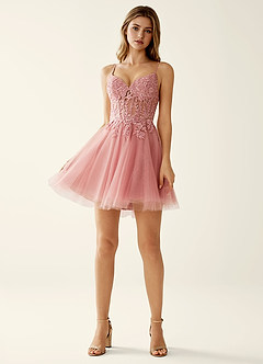 Linevange Dusty Pink Beading Lace Sequin Embroidery Tulle Mini Dress image5