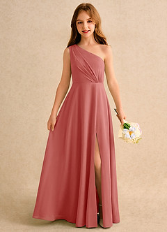 Azazie Puddles Junior Formal Flower Girl Klänningar Klä A-Line i Chiffong Ena axeln image1