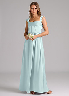 Azazie Hattie Bridesmaid Dresses Mist A-Line Corset Stretch Satin Dress image1