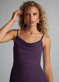 Azazie Summer Jurken voor bruidsmeisjes Jurk van Chiffon met Zeemeermin Schop cowl Pruim image5