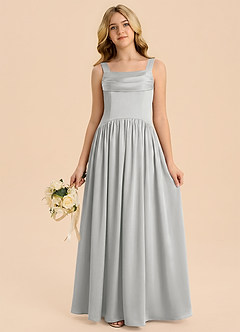 Azazie Drew Junior Silver A-Line Pleated Stretch Satin Dress image3