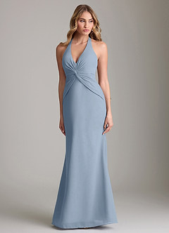 Azazie Valerie Bridesmaid Dresses Dusty Blue Mermaid Pleated Chiffon Dress image1