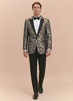 front Samuel Champagne Floral Jacquard Peak Lapel Tuxedo Jacket