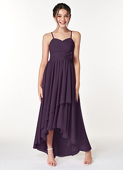 Azazie Catalina Junior A-Linie Gestreift Chiffon Kleid Pflaume image4