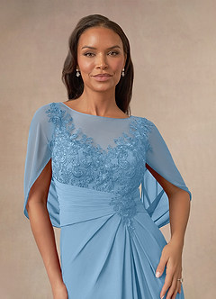 Azazie Hera vestidos de madre de la novia Vestido de Azul Acero de Gasa de Corte En A con Capa de encaje image5