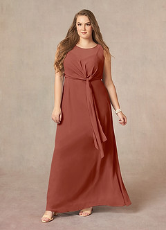 Azazie Marchioness vestidos de madre de la novia Vestido de Castaño de Gasa de Corte En A con Cuello redondo plisado image10