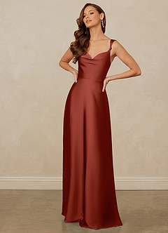 Christian Siriano Bridal for Azazie 1001 Brautjungfernkleider A-Linie Herzausschnitt Stretch-Satin Kleid Terrakotta image3