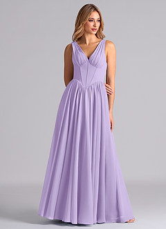 Azazie Delmie Final Sale Lilac A-Line Corset Chiffon Dress image5