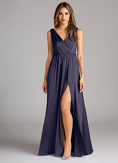 Azazie Tanicia Bridesmaid Dresses Stormy A-Line Pleated Stretch Satin Dress image1