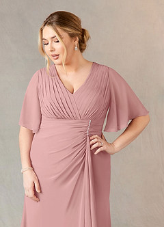 Azazie Carson Mother of the Bride Dresses Dusty Rose A-Line V-Neck Lace Chiffon Dress image10