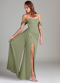 Azazie Amyra Bridesmaid Dresses Pistachio Sheath Off the Shoulder Chiffon Convertible Dress image2