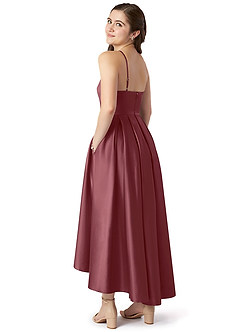 Azazie Jemima Junior A-Linie mit Taschen Stretch-Satin Kleid Wüstenrose image5