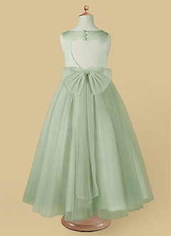 Azazie Muni Flower Girl Dresses Dusty Sage A-Line Bow Tulle Dress image3