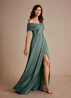 Azazie Milton Mère de la mariée Robes Robe Trapèze en Satin extensible Plissée Mousse De Mer image2