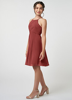 Azazie Ginny Junior Terracotta A-Line Pleated Chiffon Dress image3