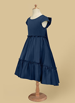 Azazie Lee Flower Girl Dresses Dark Navy A-Line Bow Stretch Satin Dress image8