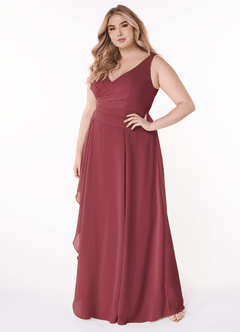 Azazie Kori Abiti da Damigella Abito A-Line in Chiffon Plissettato Merlot image8