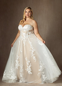 Azazie Aurorie Wedding Dresses Diamond White Champagne A-Line Sequins Tulle Dress image9
