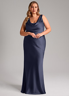 Azazie Rylina Robes de demoiselle d'honneur Robe Sirène en Satin extensible Bleu Orageux image9