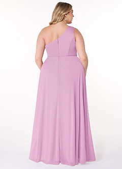 Azazie Brooke Bridesmaid Dresses Candy Pink A-Line One Shoulder Mesh Dress image7
