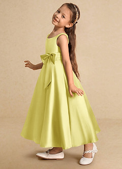 Azazie Lindy Blumenmädchenkleider A-Linie Plissee Matte Satin Kleid Zitronensorbet image9