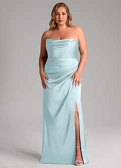 Azazie Leonis Bridesmaid Dresses Cloud Blue Mermaid Pleated Stretch Satin Convertible Dress image8