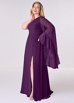 Barbie ♥ Azazie Bridesmaid Dresses Grape A-Line Long Sleeve Chiffon Dress image9