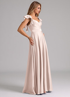 Azazie Leilani Bridesmaid Dresses Blushing Pink A-Line Ruched Stretch Satin Dress image5