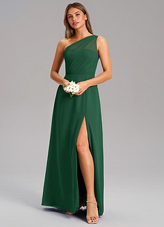 Azazie Phaedra Brautjungfernkleider A-Linie One-Shoulder Chiffon Kleid Dunkelgrün image4