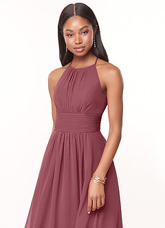 Azazie Bonnie Brautjungfernkleider A-Linie Schlüsselloch Gerüscht Chiffon Kleid Wüstenrose image5