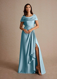 Azazie Branford Klänningar till brudens mor Klänning A-Line i Stretch Satin Plisserad Moody Blue image7