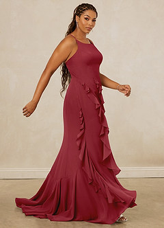 Christian Siriano Bridal for Azazie 1006 Bridesmaid Dresses Pomegranate Mermaid Ruched Chiffon Dress image13