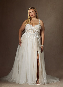 Azazie Florian Hochzeitskleider A-Linie V-Hals Pailletten Tüll Kleid Diamantweiß Champagner image8