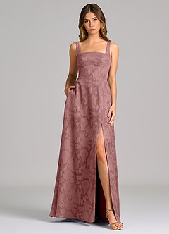 Azazie Debra Bridesmaid Dresses Dusty Rose A-Line with Pockets Floral Burnout Dress image5