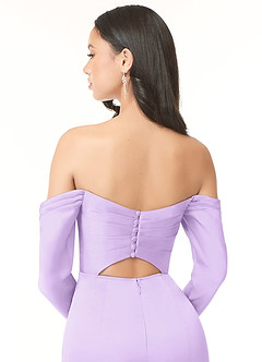 Azazie Hallie Brudtärnklänningar Klänning av Tubklänning i Stretch Satin Off-The-Soulder långärmad Lila Konvertibel image7