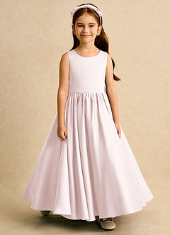 Azazie Nellia Flower Girl Dresses Blushing Pink A-Line Bow Matte Satin Dress image5