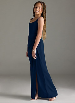 Azazie Mero Junior Dark Navy Mermaid Pleated Stretch Satin Dress image4