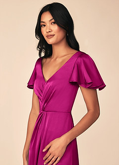 Azazie Soren Brautjungfernkleider A-Linie Plissee Stretch-Satin Kleider Fuchsia image7