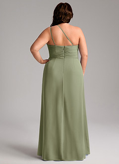 Azazie Eren Robes de demoiselle d'honneur Robe Fourreau en Mousseline de soie Ue épaule Pistache image9