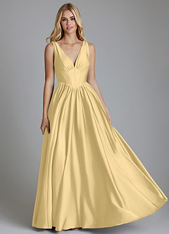 Azazie Delmie Brautjungfernkleider Eine Linie Korsett Stretch-Satin Kleid Butter image1