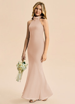 Azazie Velli Junior Meerjungfrau-Linie Hoher Kragen Chiffon Kleid Englisches Rosa image4
