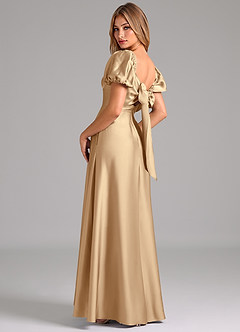 Azazie Fatima Bridesmaid Dresses Champagne A-Line Pleated Stretch Satin Dress image2