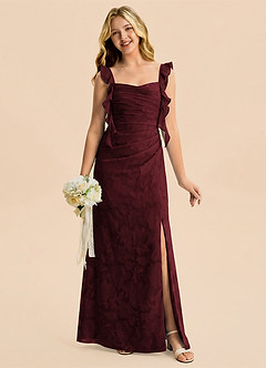 Azazie Jessamine Junior Robe Sirène en Blumen-Burnout Décolleté en cœur Cabernet image1