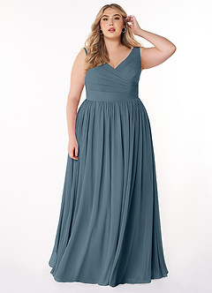 Azazie Keyla Robes de demoiselle d'honneur Robe Trapèze en Mousseline de soie Col V plissé Violet Crépusculaire image6