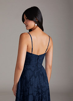 Azazie Moira Bridesmaid Dresses Dark Navy A-Line Side Slit Floral Burnout Dress image6
