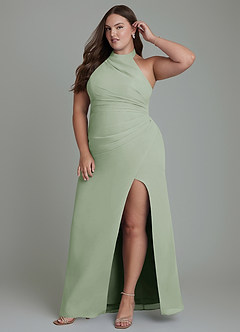 Azazie Jemma Brautjungfernkleider Etui Plissee Chiffon Kleid Staubiger Salbeigrün image9