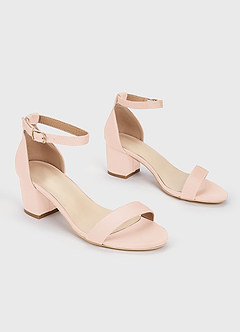 front Matching Color Stretch Satin One Strap Buckle Block Heel Sandals