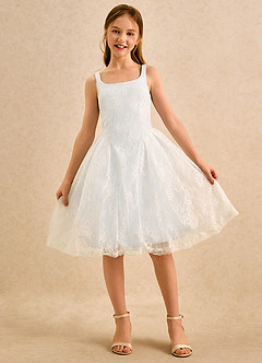 Azazie Cubbie Girls Formal Flower Girl Dresses White A-Line Lace Dress image4