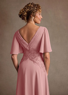 Azazie Milliat Mère de la mariée Robes Robe Trapèze en Mousseline de soie Dentelle Rose Poussiéreuse image6