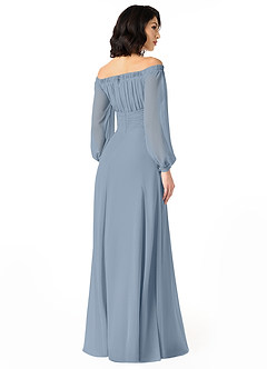 Azazie Rubina Bridesmaid Dresses Dusty Blue A-Line Long Sleeve Chiffon Dress image2